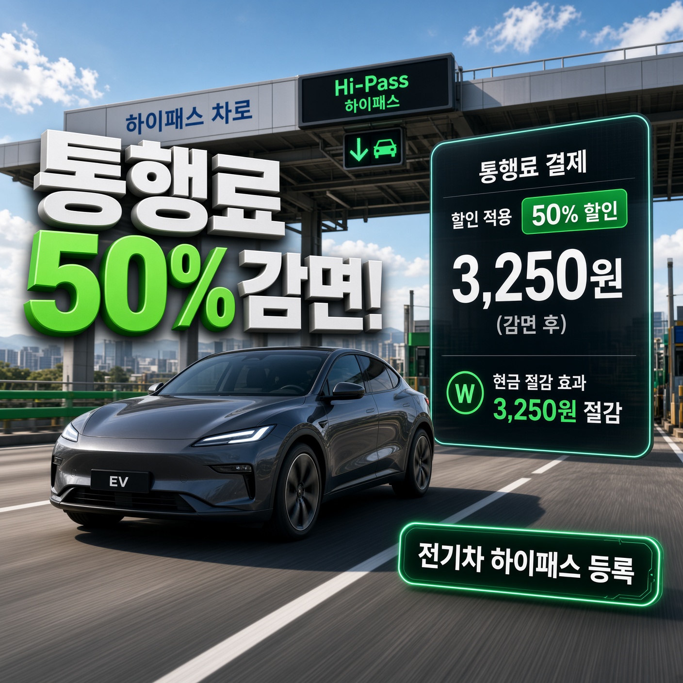 전기차 수소차 고속도로 통행료 50% 감면 신청 및 하이패스 단말기 등록 안내